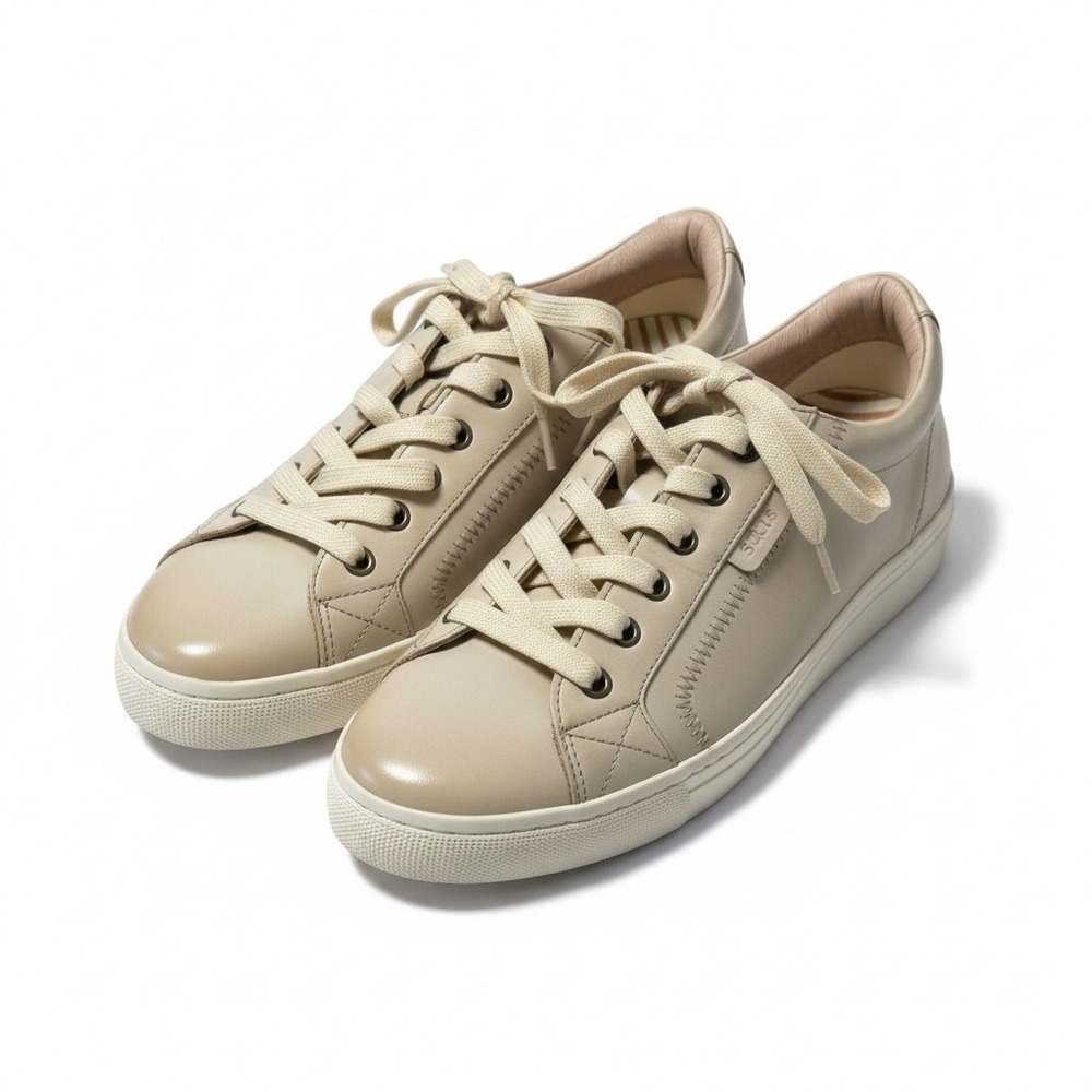 Taos Soul Lux Leather Sneakers Oyster Beige Low Top Lace Up Shoes 25108 Womens 8